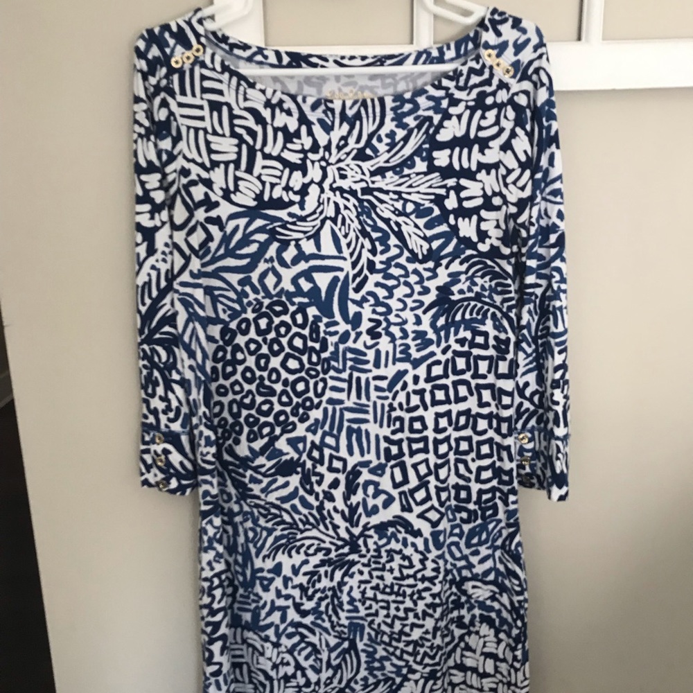 Lilly Pulitzer Sophie UPF 50+ Dress Navy Pineapple M